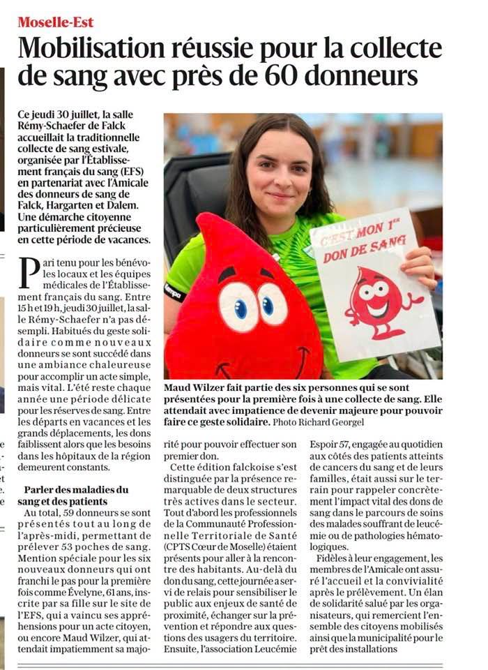 Article Républicain Lorrain Don du sang